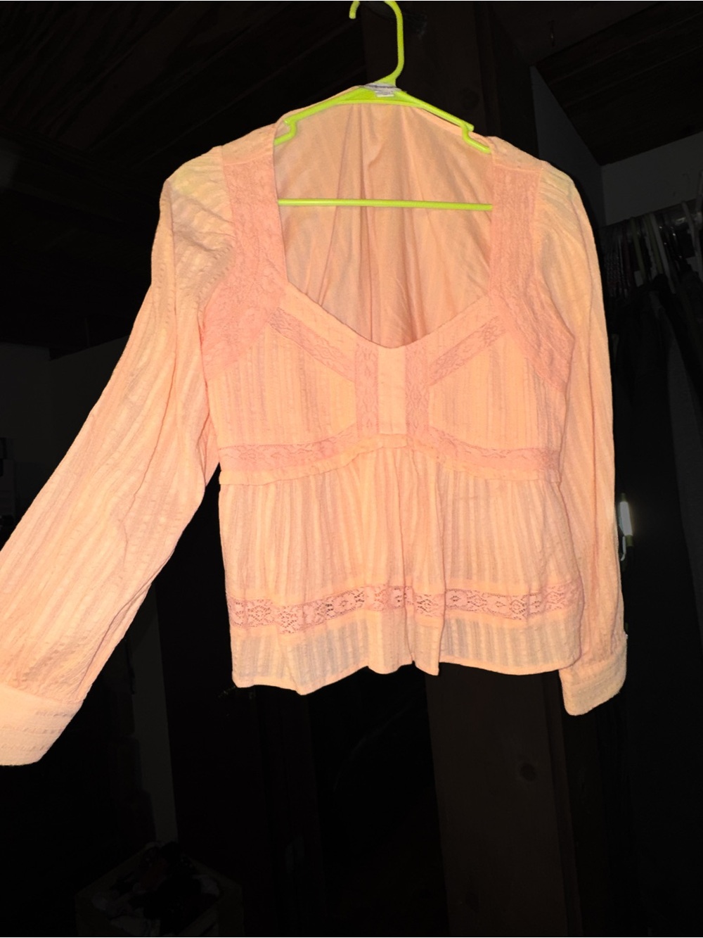 American Eagle Outfitters Peach Lace-Trim Long Sleeve Blouse